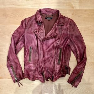 MUUBAA  London brand cranberry biker leather jacket.